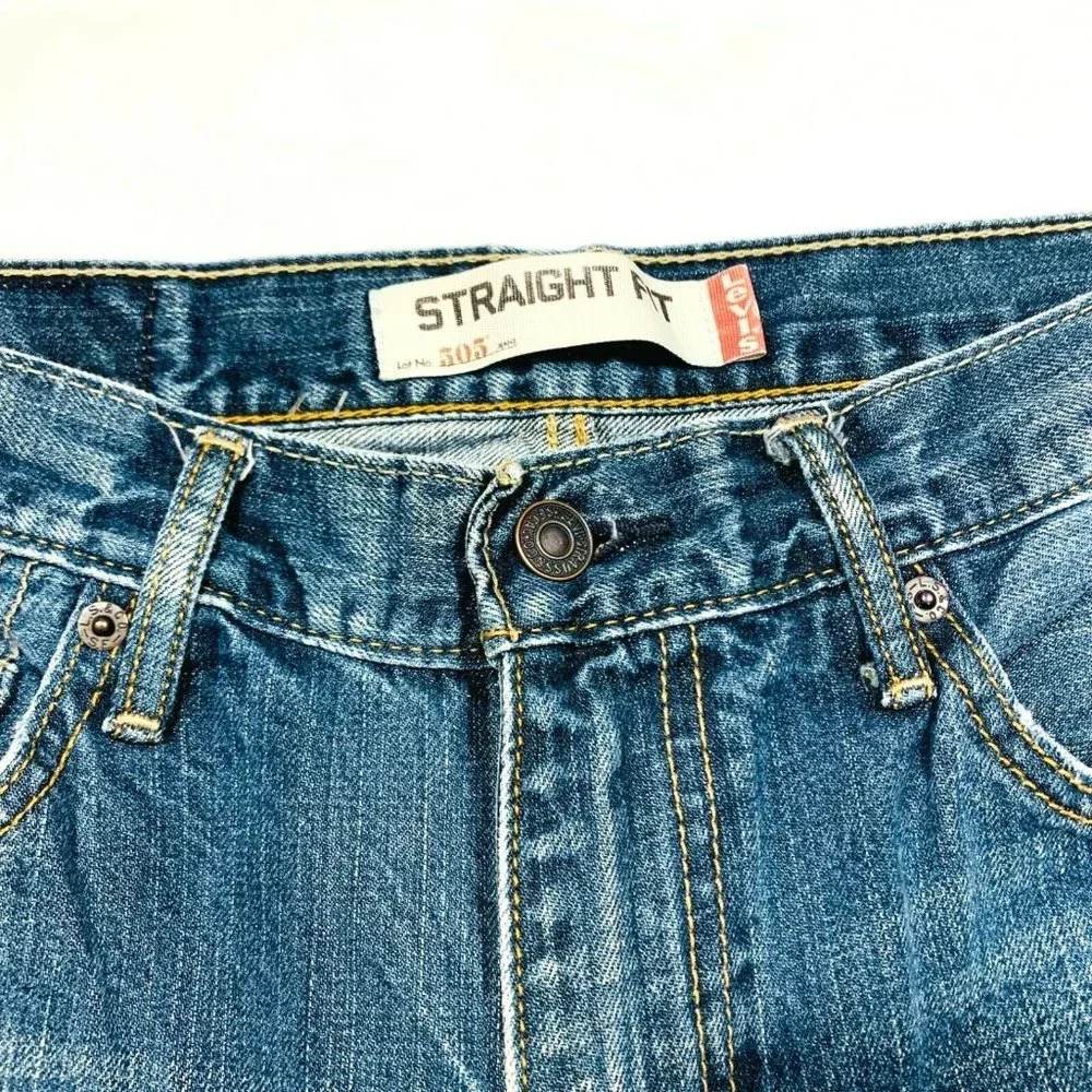 Levi's 505 Straight Fit Jeans Distressed Faded Whisker Red Tab Dark W31xL32 NWOT